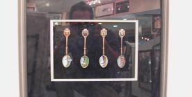 Spoons framed in a suede mat and elegant frame.