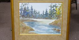 Watercolor Painting framed with Suede Mat, Gold fillet and Omega Moulding frame.